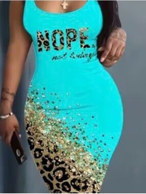 Turquoise Leopard-Accent Bodycon Dress